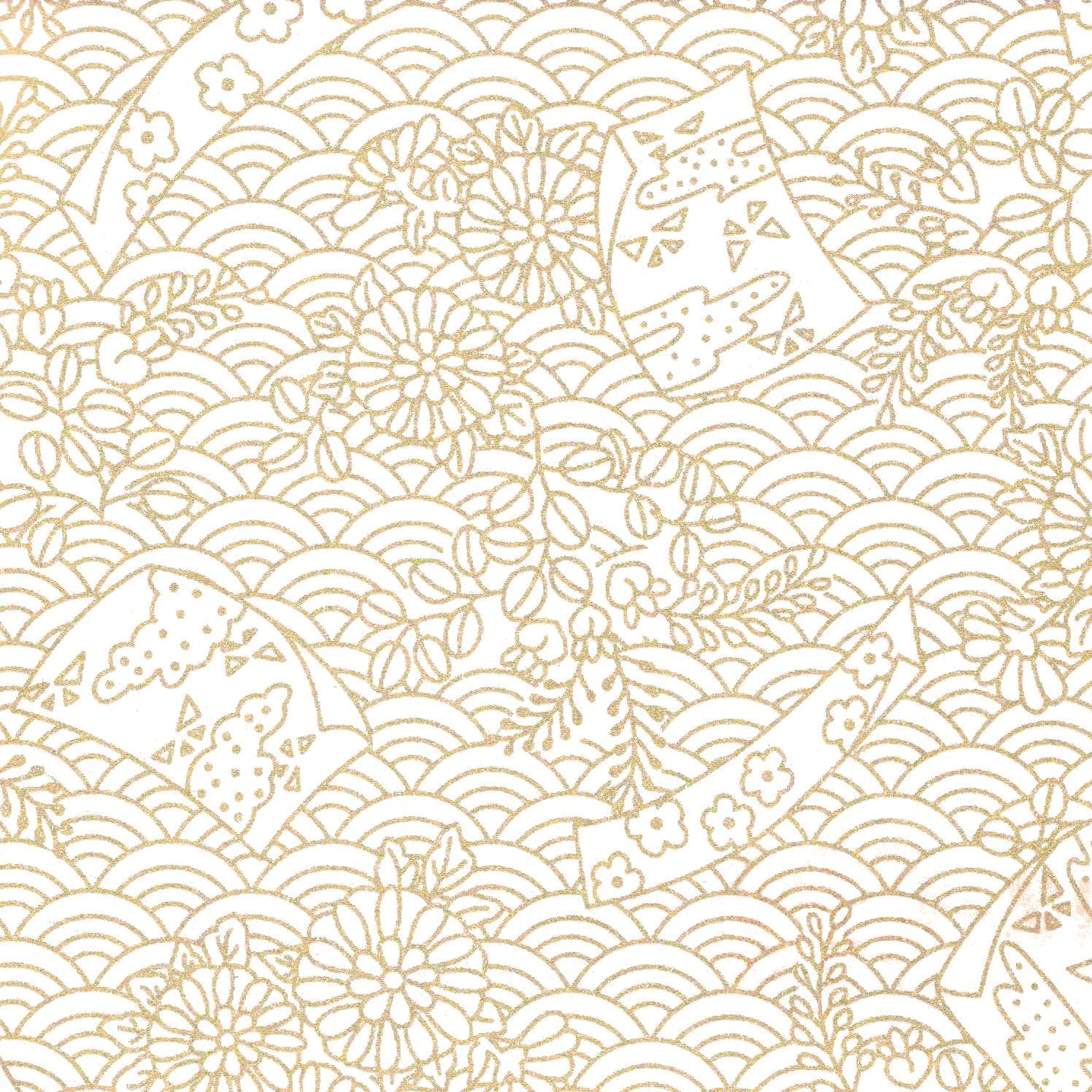 Pack of 20 Sheets 14x14cm Yuzen Washi Origami Paper HZ-394 - Flags & Sea Waves White - washi paper - Lavender Home London