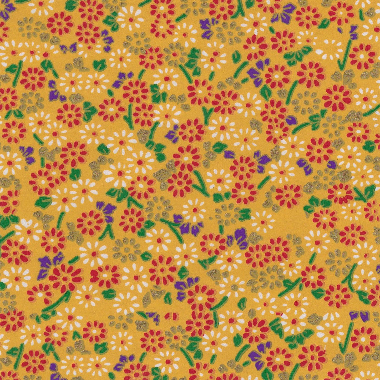 Pack of 20 Sheets 14x14cm Yuzen Washi Origami Paper HZ-406 - Chrysanthemums Fire - washi paper - Lavender Home London