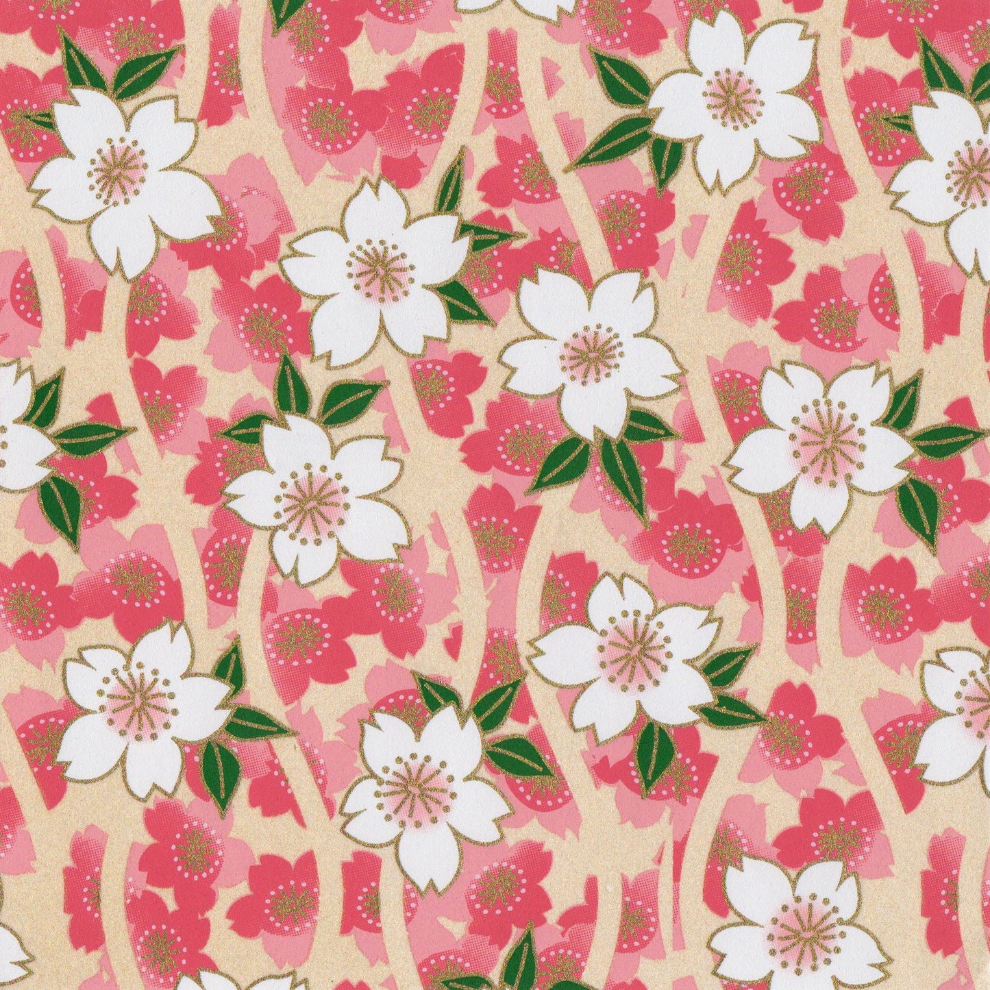 Pack of 20 Sheets 14x14cm Yuzen Washi Origami Paper HZ-412 - Big Cherry Blossom Pink - washi paper - Lavender Home London