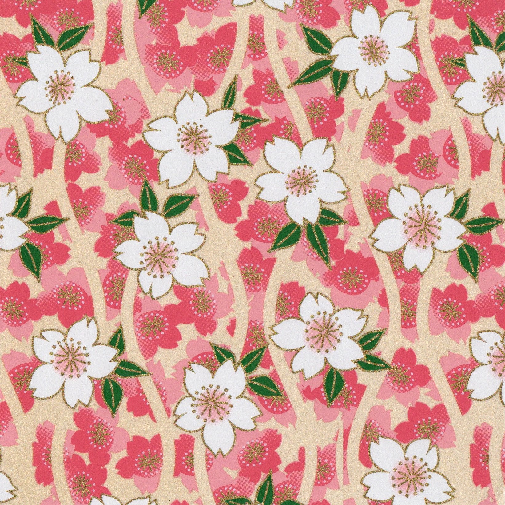 Pack of 20 Sheets 14x14cm Yuzen Washi Origami Paper HZ-412 - Big Cherry Blossom Pink - washi paper - Lavender Home London