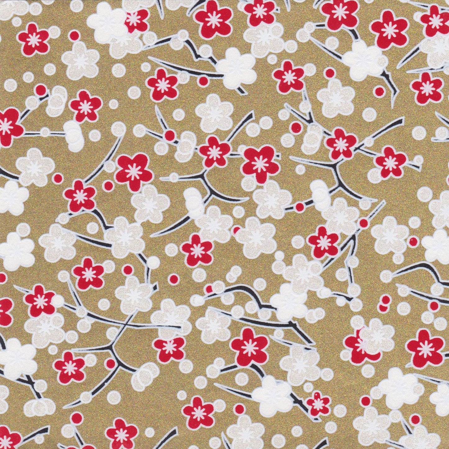 Pack of 20 Sheets 14x14cm Yuzen Washi Origami Paper HZ-413 - Red White Plum Flowers Gold - washi paper - Lavender Home London
