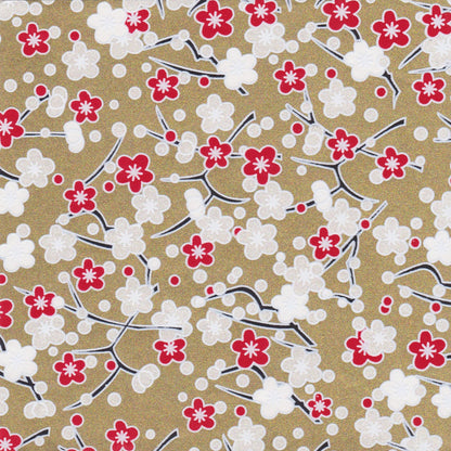 Pack of 20 Sheets 14x14cm Yuzen Washi Origami Paper HZ-413 - Red White Plum Flowers Gold - washi paper - Lavender Home London