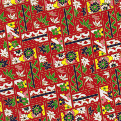 Pack of 20 Sheets 14x14cm Yuzen Washi Origami Paper HZ-437 - Floral Zigzag Red - washi paper - Lavender Home London