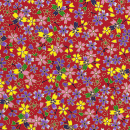Pack of 20 Sheets 14x14cm Yuzen Washi Origami Paper HZ-439 - Multicoloured Cherry Blossom Red - washi paper - Lavender Home London