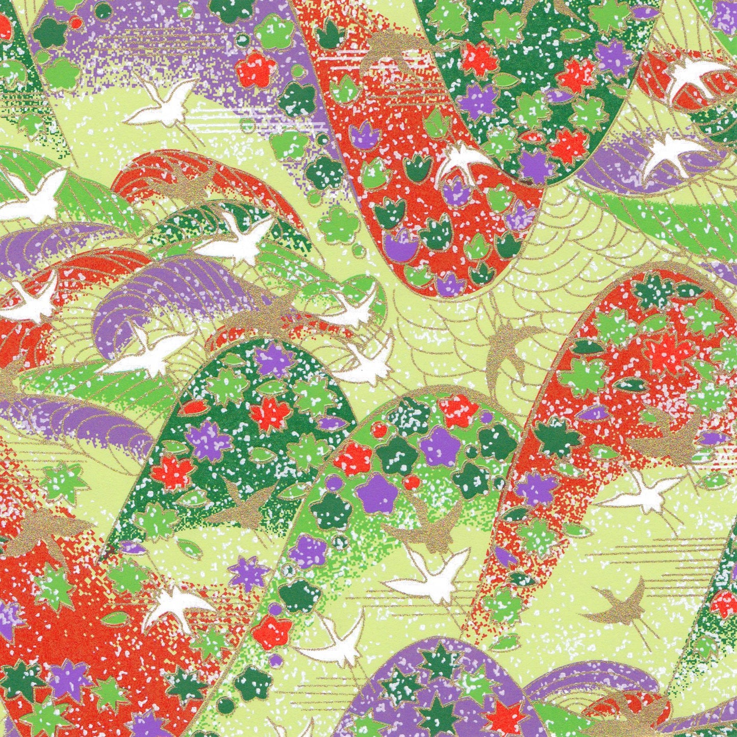 Pack of 20 Sheets 14x14cm Yuzen Washi Origami Paper HZ-441 - Cranes Crossing Mountains Green - washi paper - Lavender Home London