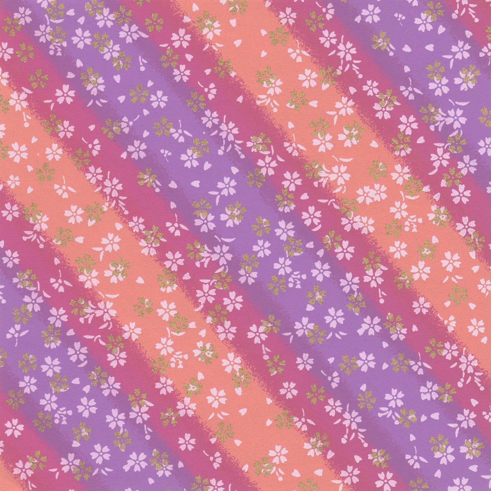 Pack of 20 Sheets 14x14cm Yuzen Washi Origami Paper HZ-447 - Small Cherry Blossom Purple Shades Stripes - washi paper - Lavender Home London