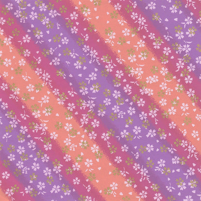 Pack of 20 Sheets 14x14cm Yuzen Washi Origami Paper HZ-447 - Small Cherry Blossom Purple Shades Stripes - washi paper - Lavender Home London