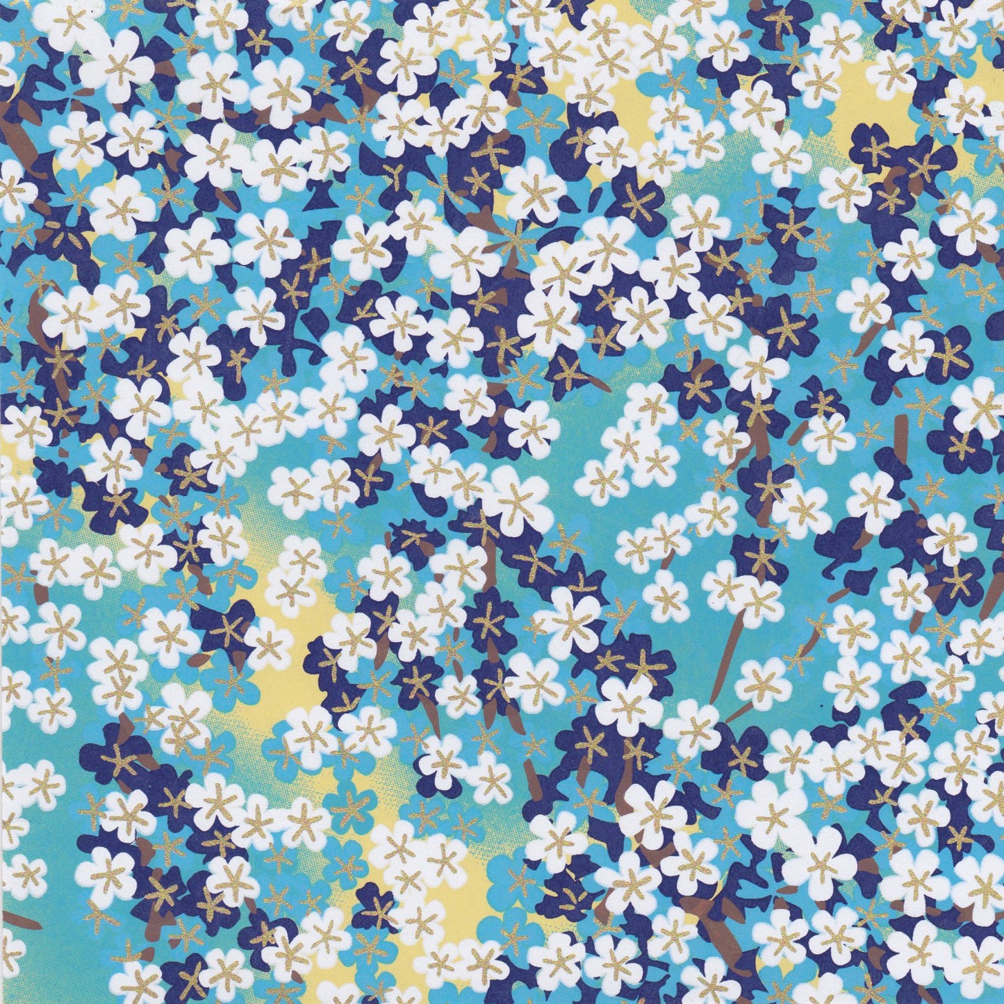 Pack of 20 Sheets 14x14cm Yuzen Washi Origami Paper HZ-458 White Plum Flowers Blue - washi paper - Lavender Home London