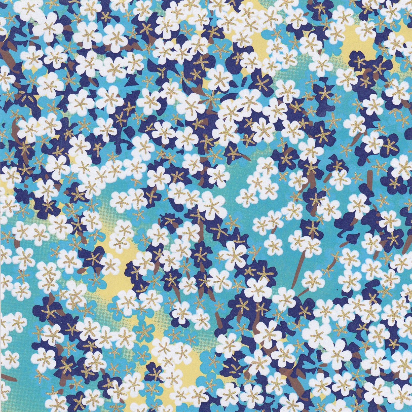 Pack of 20 Sheets 14x14cm Yuzen Washi Origami Paper HZ-458 White Plum Flowers Blue - washi paper - Lavender Home London