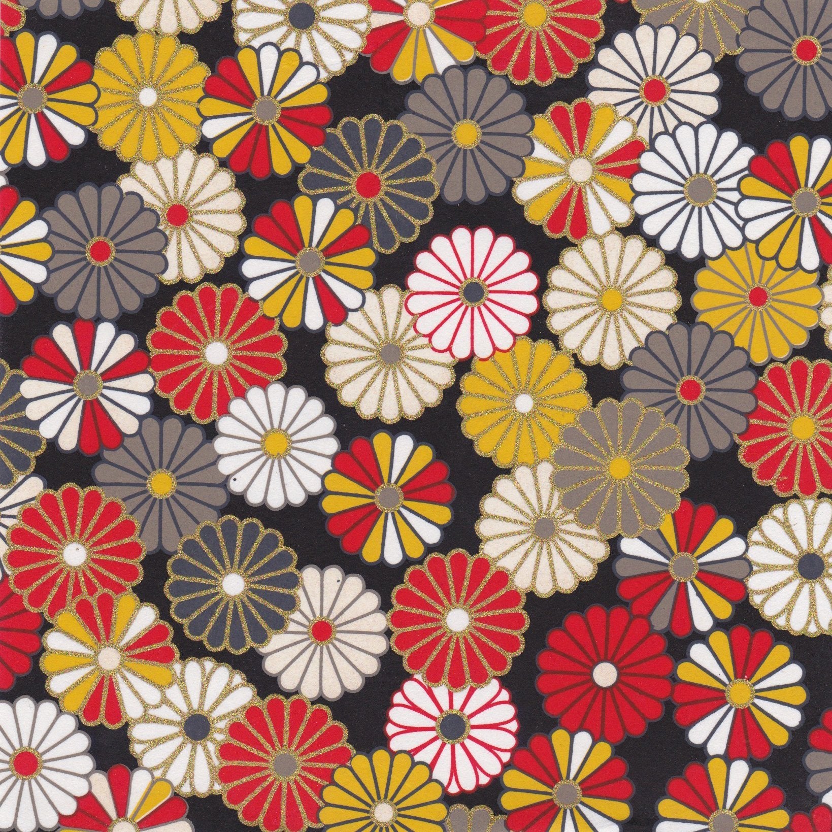 Pack of 20 Sheets 14x14cm Yuzen Washi Origami Paper HZ-460 - Traditional Chrysanthemum - washi paper - Lavender Home London