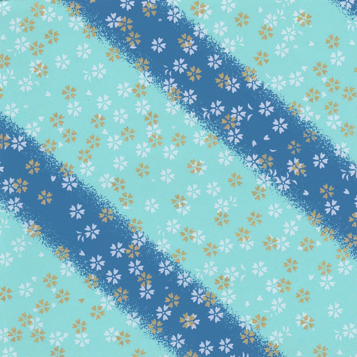 Pack of 20 Sheets 14x14cm Yuzen Washi Origami Paper HZ-467 - Small Cherry Blossom Blue Shades Stripes - washi paper - Lavender Home London
