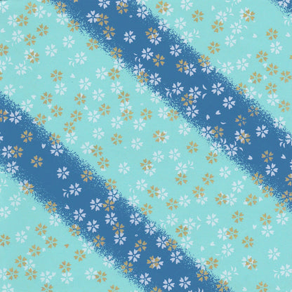 Pack of 20 Sheets 14x14cm Yuzen Washi Origami Paper HZ-467 - Small Cherry Blossom Blue Shades Stripes - washi paper - Lavender Home London
