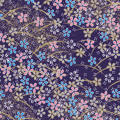 Pack of 20 Sheets 14x14cm Yuzen Washi Origami Paper HZ-468 - Pink Blue Cherry Blossom & Grasses - washi paper - Lavender Home London