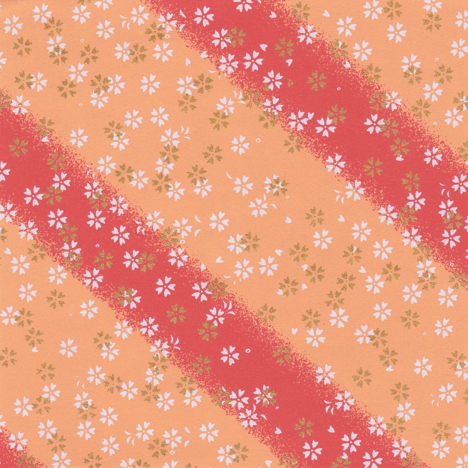 Pack of 20 Sheets 14x14cm Yuzen Washi Origami Paper HZ-469 - Small Cherry Blossom Orange Shades Stripes - washi paper - Lavender Home London