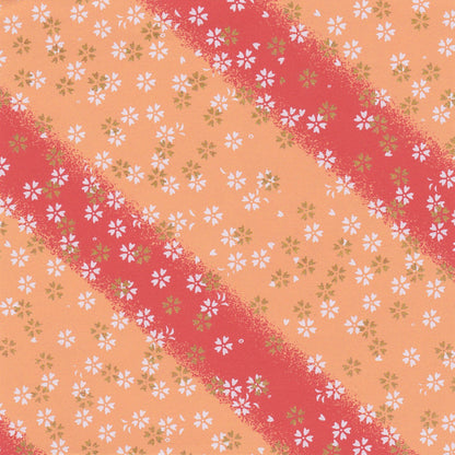 Pack of 20 Sheets 14x14cm Yuzen Washi Origami Paper HZ-469 - Small Cherry Blossom Orange Shades Stripes - washi paper - Lavender Home London