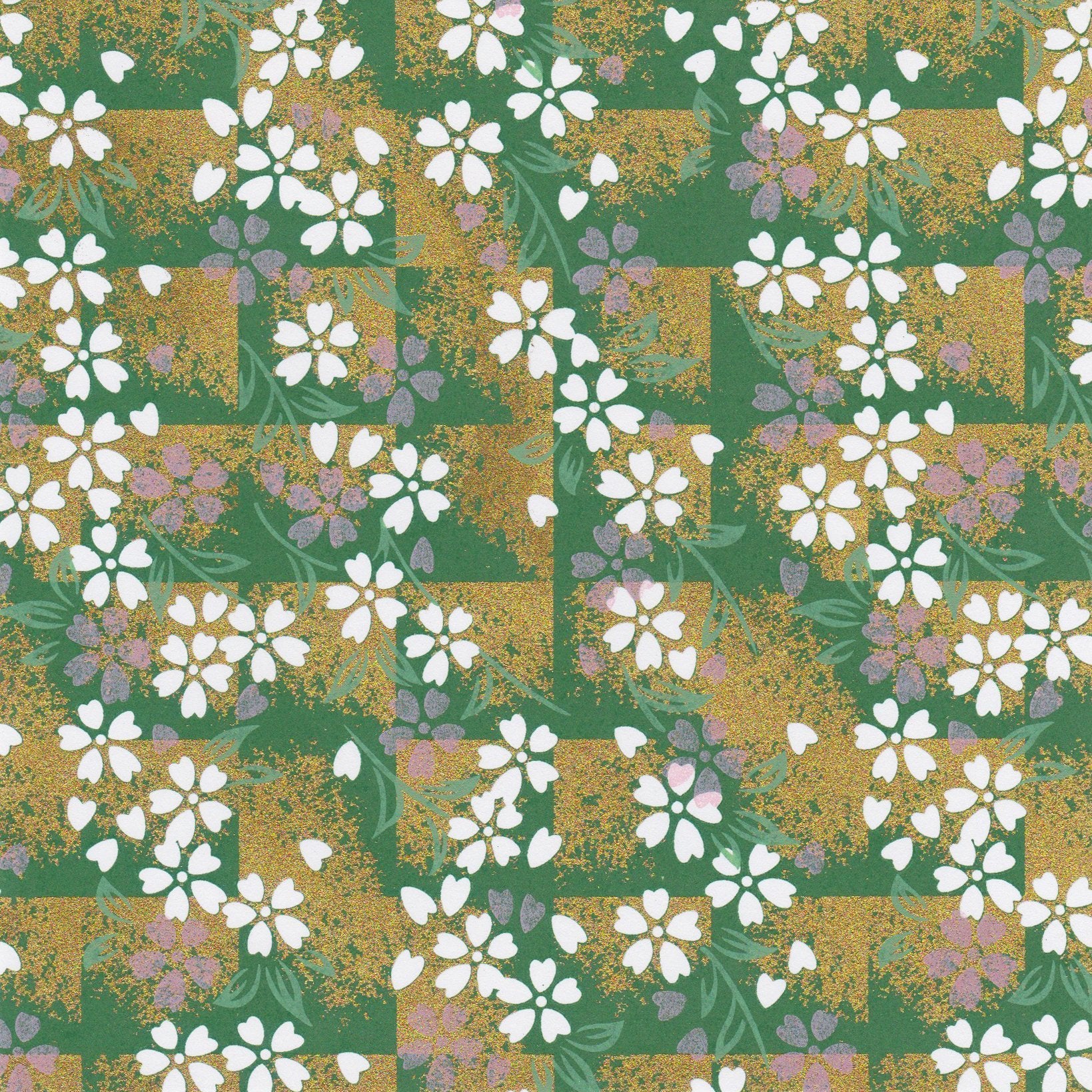 Pack of 20 Sheets 14x14cm Yuzen Washi Origami Paper HZ-470 - Cherry Blossom Green Shade - washi paper - Lavender Home London