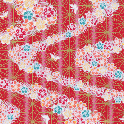 Pack of 20 Sheets 14x14cm Yuzen Washi Origami Paper HZ-480 - Cherry Blossom & Butterflies - washi paper - Lavender Home London