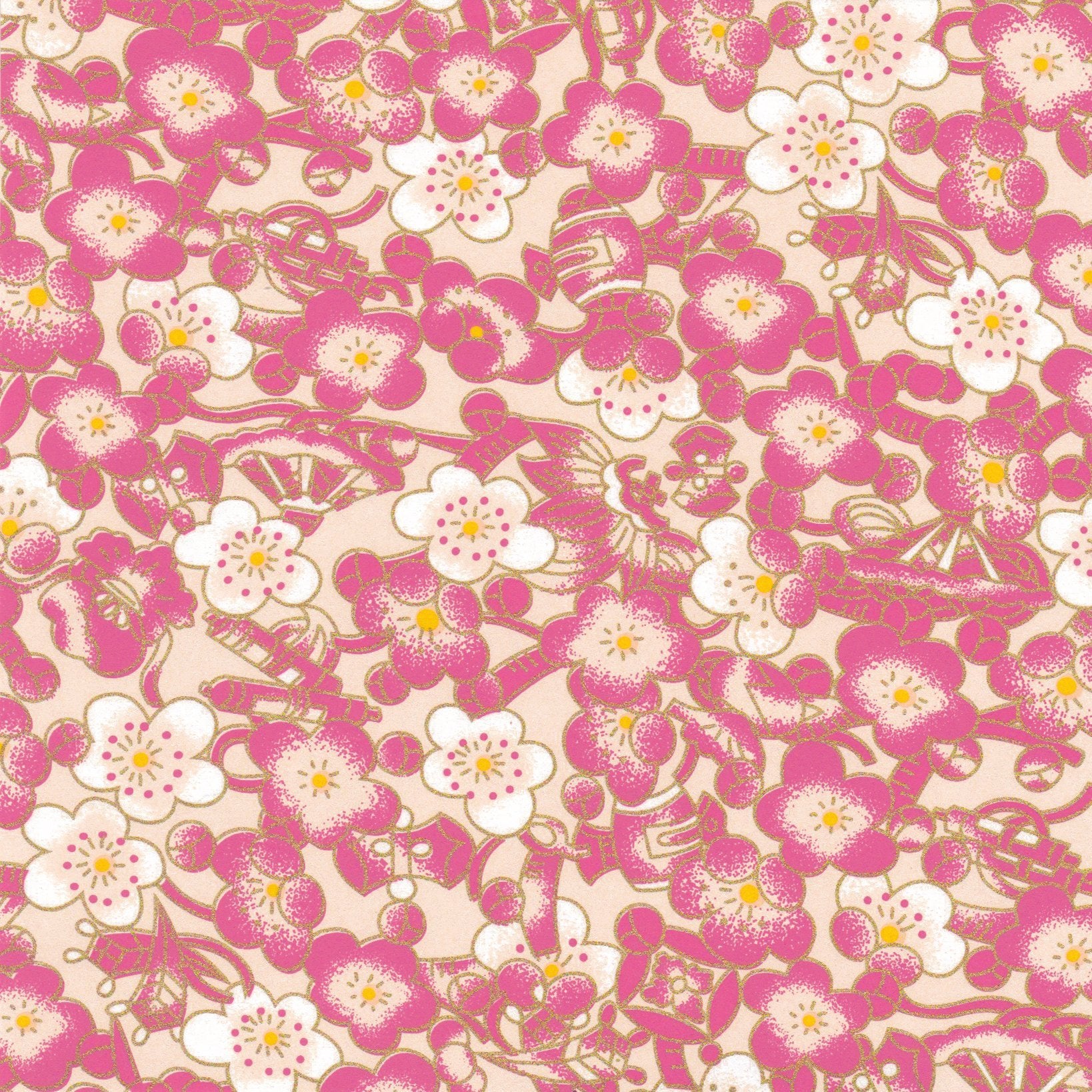 Pack of 20 Sheets 14x14cm Yuzen Washi Origami Paper HZ-481 - Cloudy Plum Flower Pink - washi paper - Lavender Home London