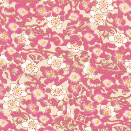 Pack of 20 Sheets 14x14cm Yuzen Washi Origami Paper HZ-481 - Cloudy Plum Flower Pink - washi paper - Lavender Home London