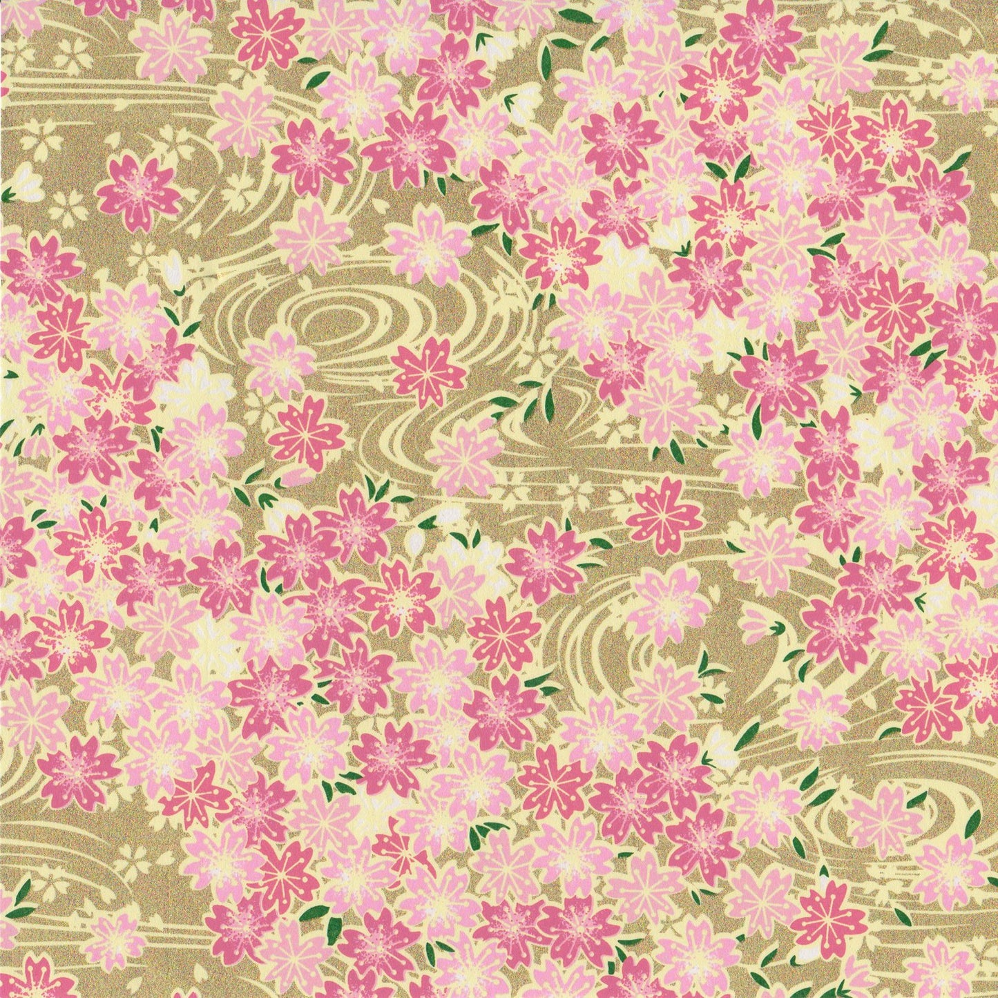 Pack of 20 Sheets 14x14cm Yuzen Washi Origami Paper HZ-492 - Cherry Blossom & Flowing Water Gold - washi paper - Lavender Home London