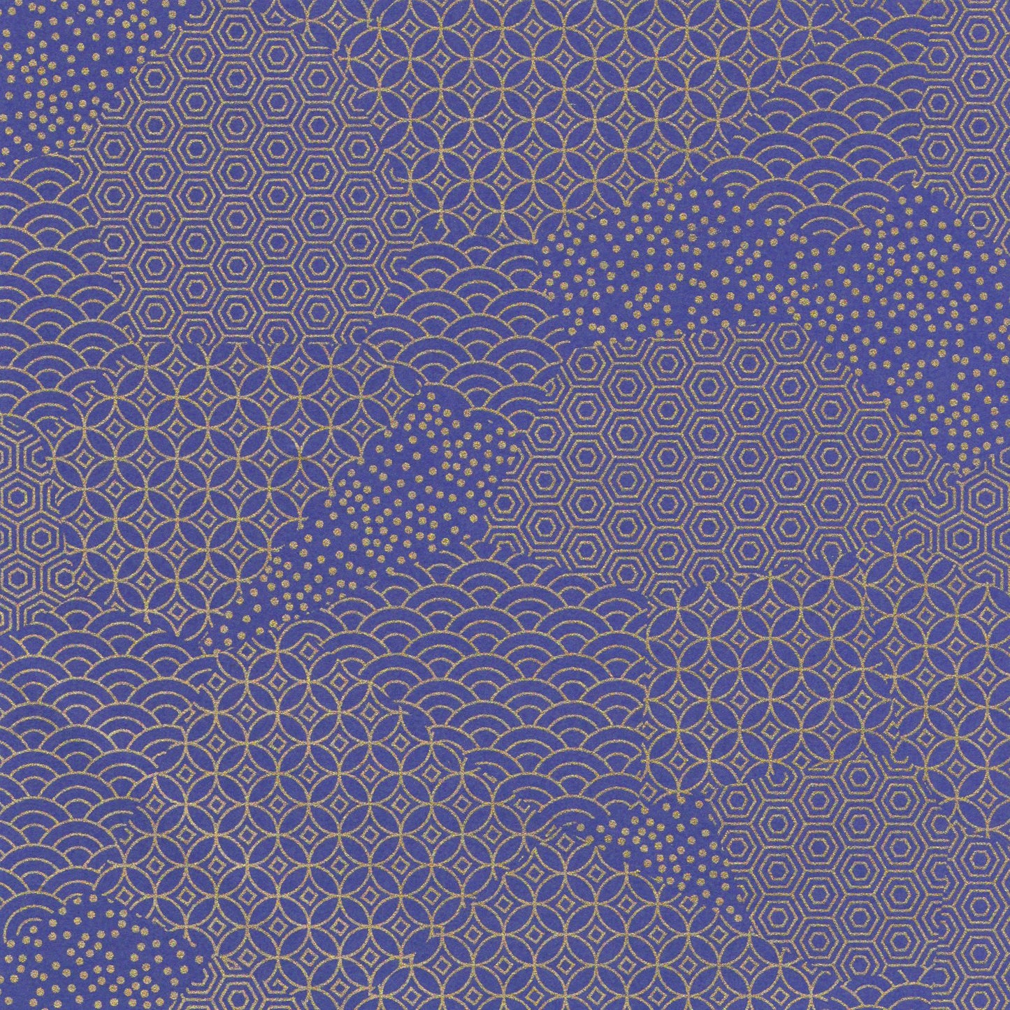 Pack of 20 Sheets 14x14cm Yuzen Washi Origami Paper HZ-495 - Blue Gold Mixed Geometric Patterns - washi paper - Lavender Home London