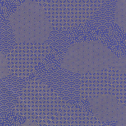 Pack of 20 Sheets 14x14cm Yuzen Washi Origami Paper HZ-495 - Blue Gold Mixed Geometric Patterns - washi paper - Lavender Home London