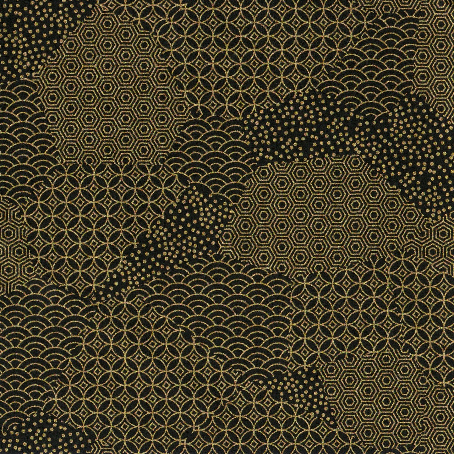 Pack of 20 Sheets 14x14cm Yuzen Washi Origami Paper HZ-496 - Black Gold Mixed Geometric Patterns - washi paper - Lavender Home London