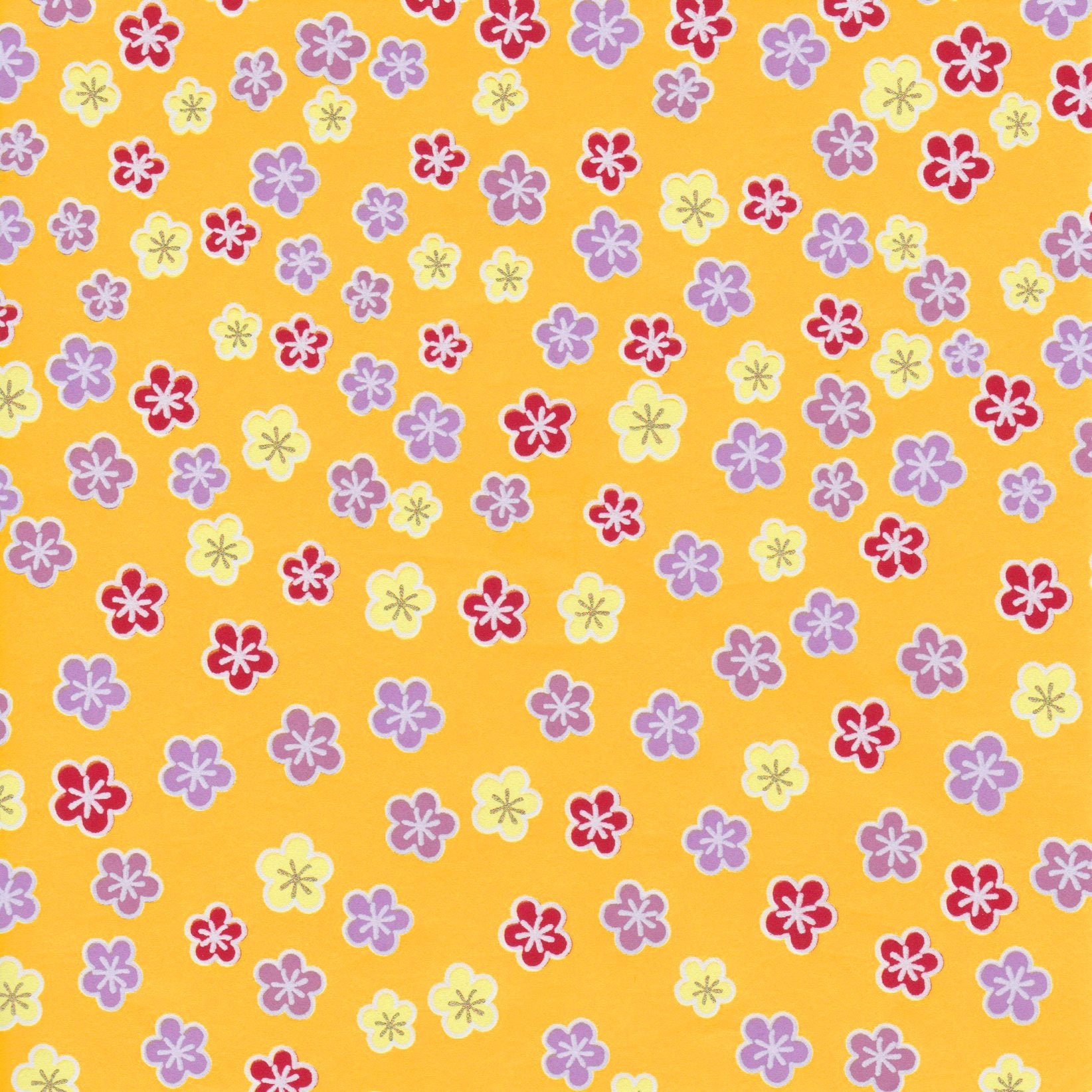 Pack of 20 Sheets 14x14cm Yuzen Washi Origami Paper HZ-498 - Plum Flower Vitamin Yellow - washi paper - Lavender Home London