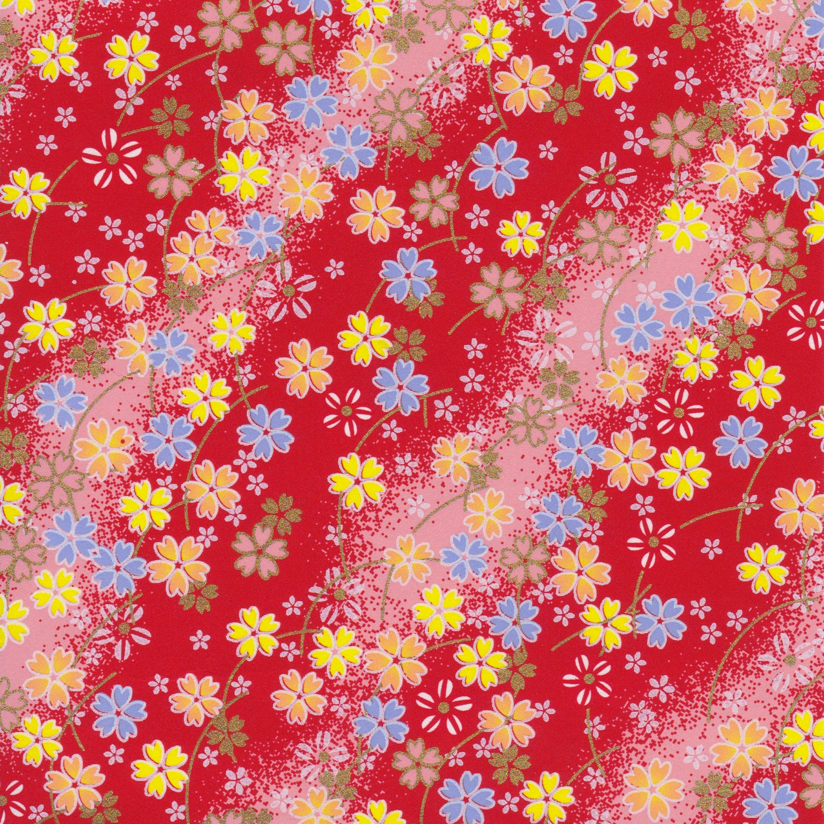 Yuzen Washi Wrapping Paper HZ-501 - Outlined Cherry Blossom Red Gradation - washi paper - Lavender Home London