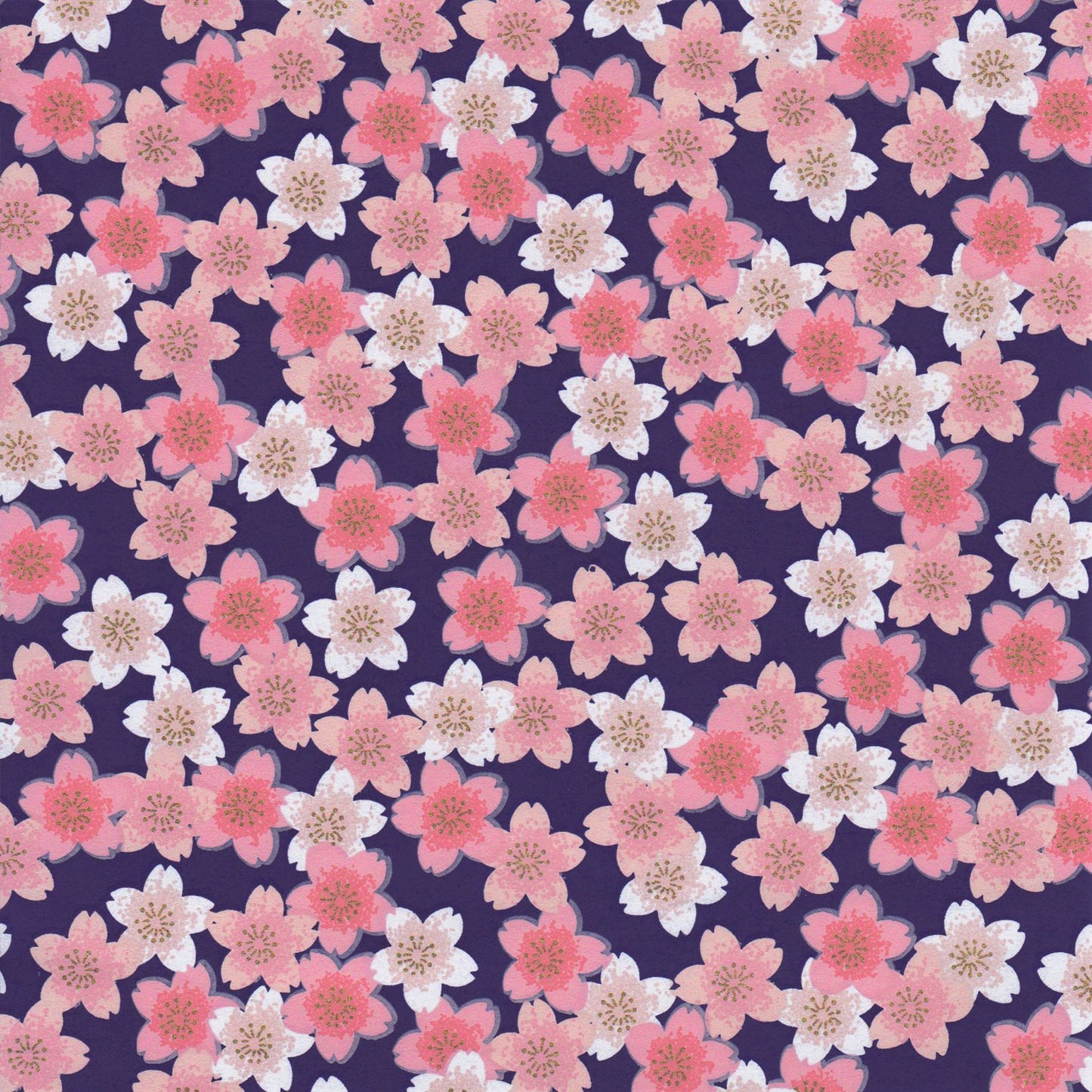 Pack of 20 Sheets 14x14cm Yuzen Washi Origami Paper HZ-505 - Pink Shades Cherry Blossom Navy - washi paper - Lavender Home London