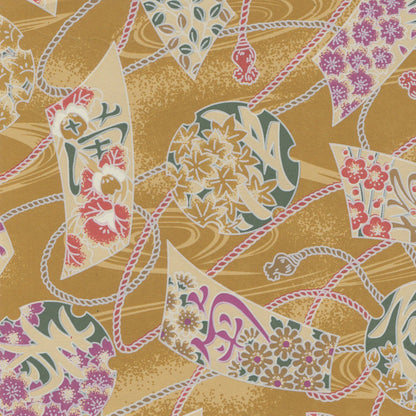 Pack of 20 Sheets 14x14cm Yuzen Washi Origami Paper HZ-509 - Chinese Characters Turmeric - washi paper - Lavender Home London
