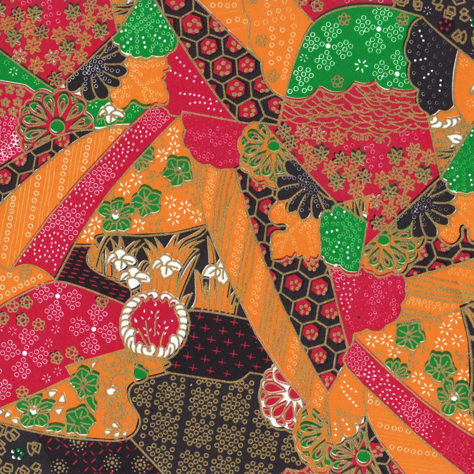 Pack of 20 Sheets 14x14cm Yuzen Washi Origami Paper HZ-515 - Mixed Patterns Orange Red Green - washi paper - Lavender Home London