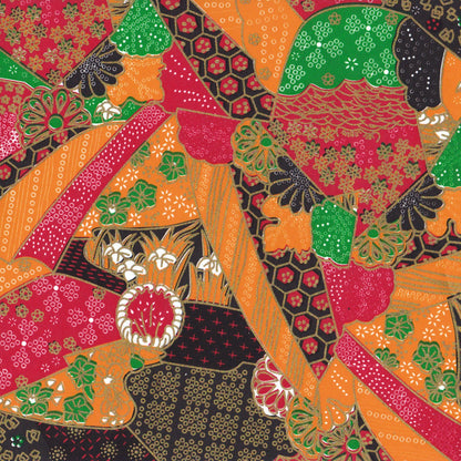 Pack of 20 Sheets 14x14cm Yuzen Washi Origami Paper HZ-515 - Mixed Patterns Orange Red Green - washi paper - Lavender Home London