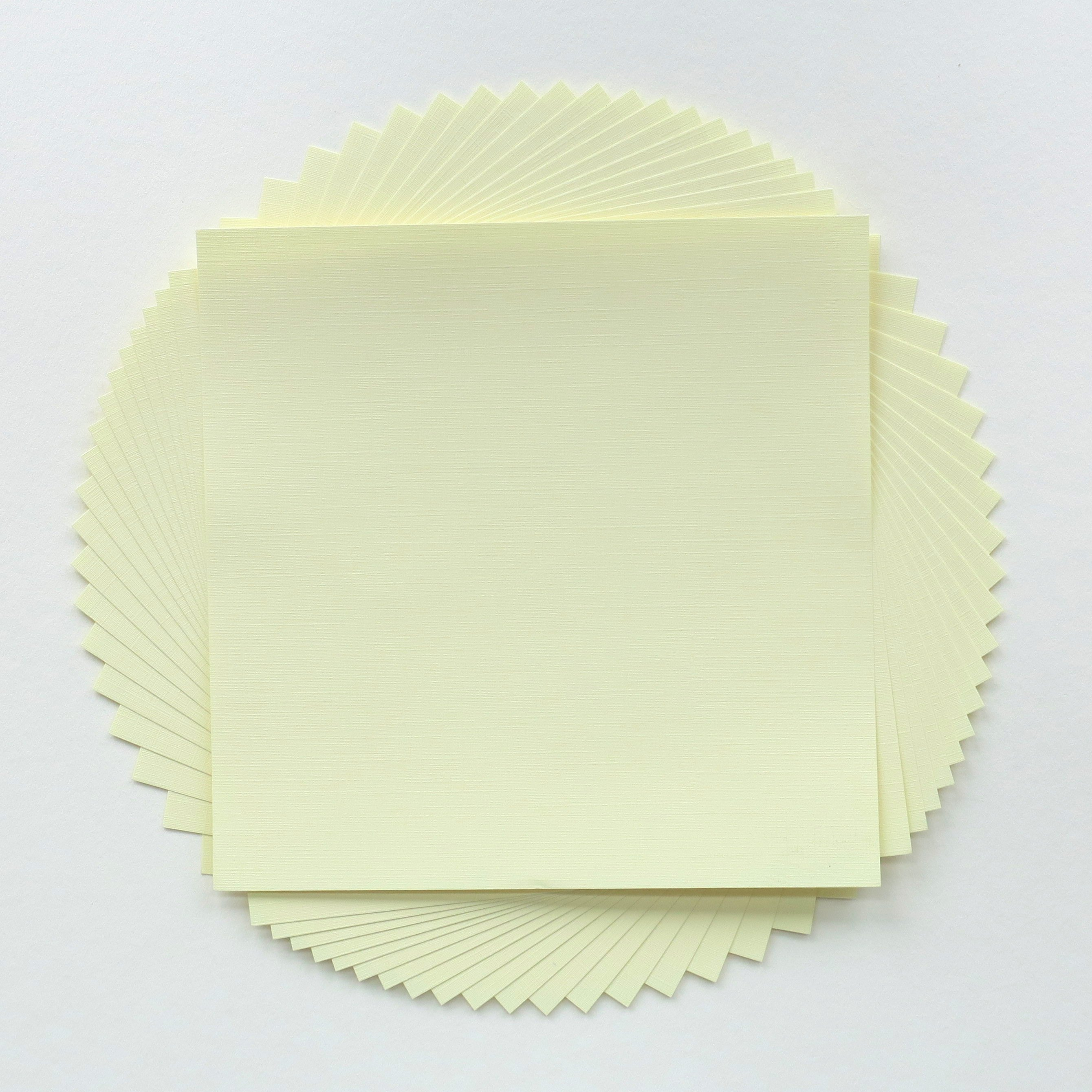 Pack of 20 Sheets 14x14cm Textured Linen Paper - Light Yellow ...