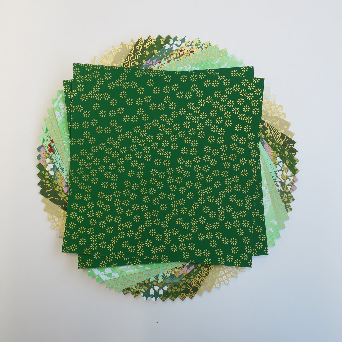 20 Sheets Green & Gold Themed Colours Yuzen Washi Origami Paper Mixed Patterns 14x14cm