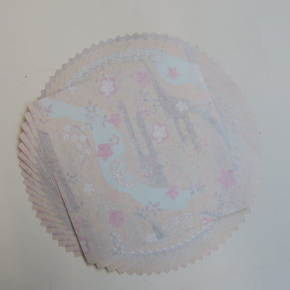 Paquet de 20 feuilles 14x14cm Papier Origami Yuzen Washi HZ-034 - Jardin d'eau fleuri