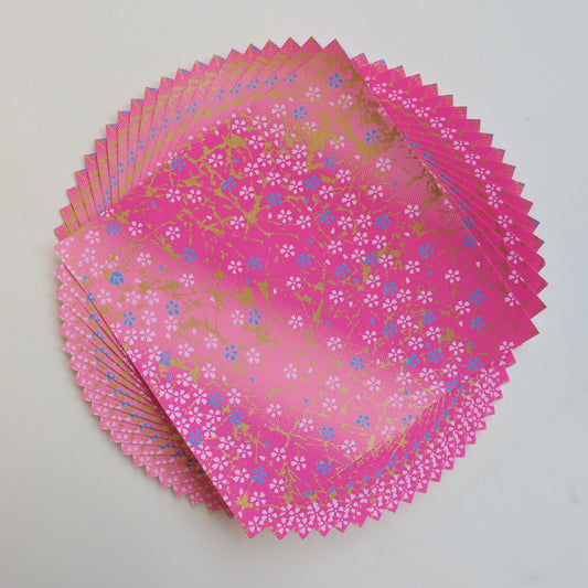 Pack of 20 Sheets 14x14cm Yuzen Washi Origami Paper HZ-497 - Pink Flower Mist