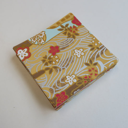 Pack of 100 Sheets 7x7cm Yuzen Washi Origami Paper HZ-034 - Flower Water Garden