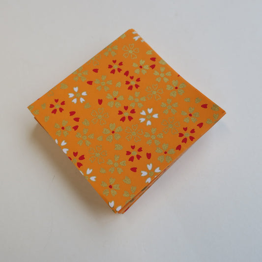 Pack of 100 Sheets 7x7cm Yuzen Washi Origami Paper HZ-488 - Small Cherry Blossom Orange