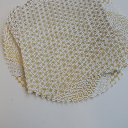 50 Sheets White & Gold Themed Colours Yuzen Washi Origami Paper Patterns 14x14cm