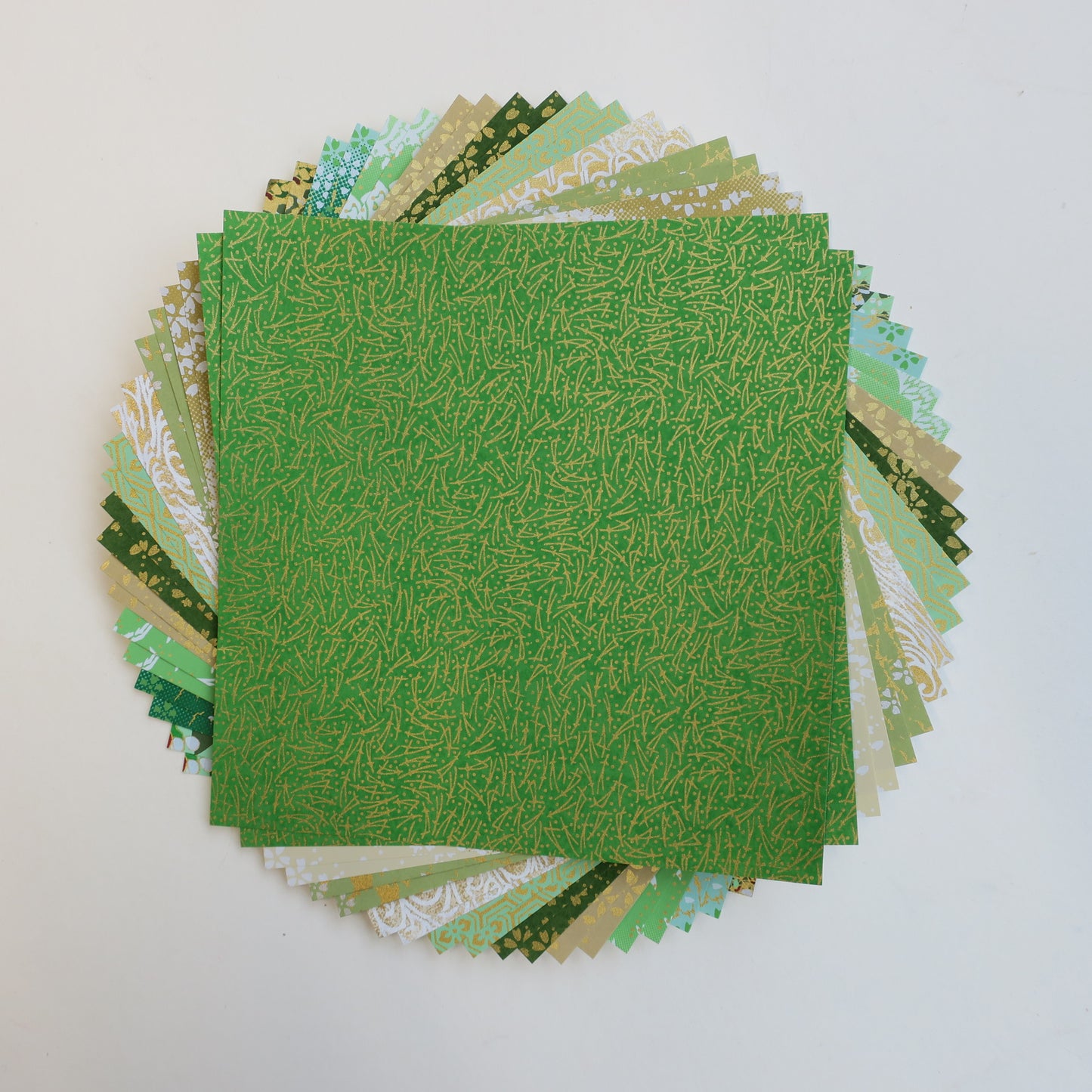 20 Sheets Green & Gold Themed Colours Yuzen Washi Origami Paper Mixed Patterns 14x14cm