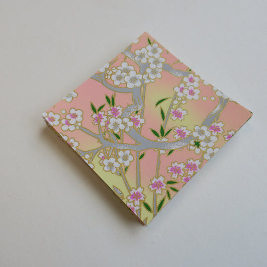 Pack of 100 Sheets 7x7cm Yuzen Washi Origami Paper HZ-420 - Spring Cherry Blossom & Bamboo