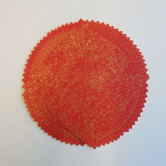 Pack of 20 Sheets 14x14cm Origami Paper - Red with gold flakes