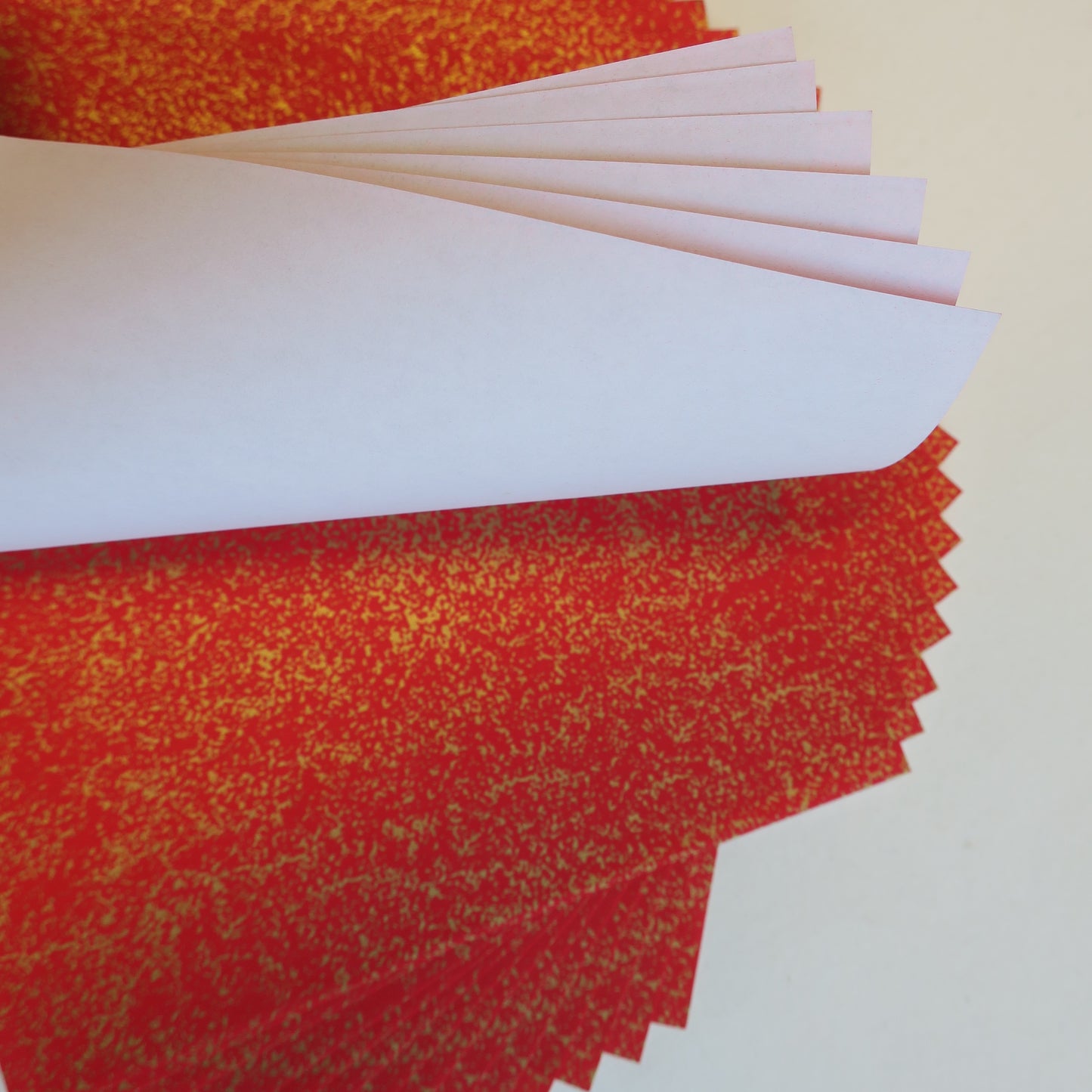 Pack of 20 Sheets 14x14cm Origami Paper - Red with gold flakes