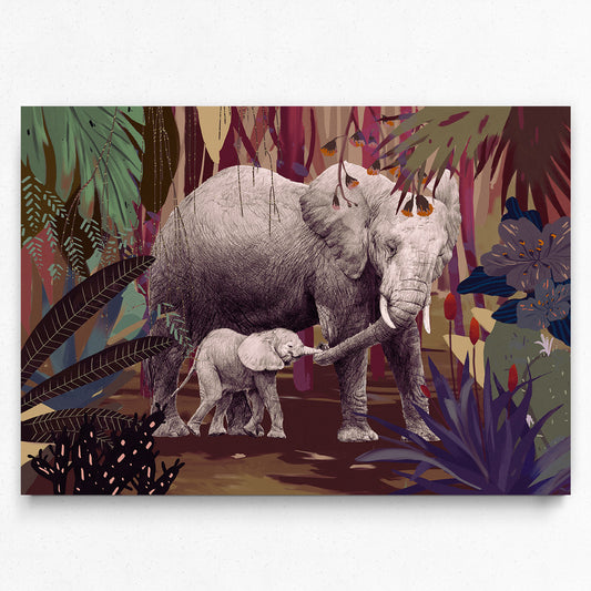 Nix Ren Original Art Print - Mum & Baby Elephants - Print - Lavender Home London