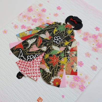 Handmade Origami Geisha Kimono Doll Greeting Card - B