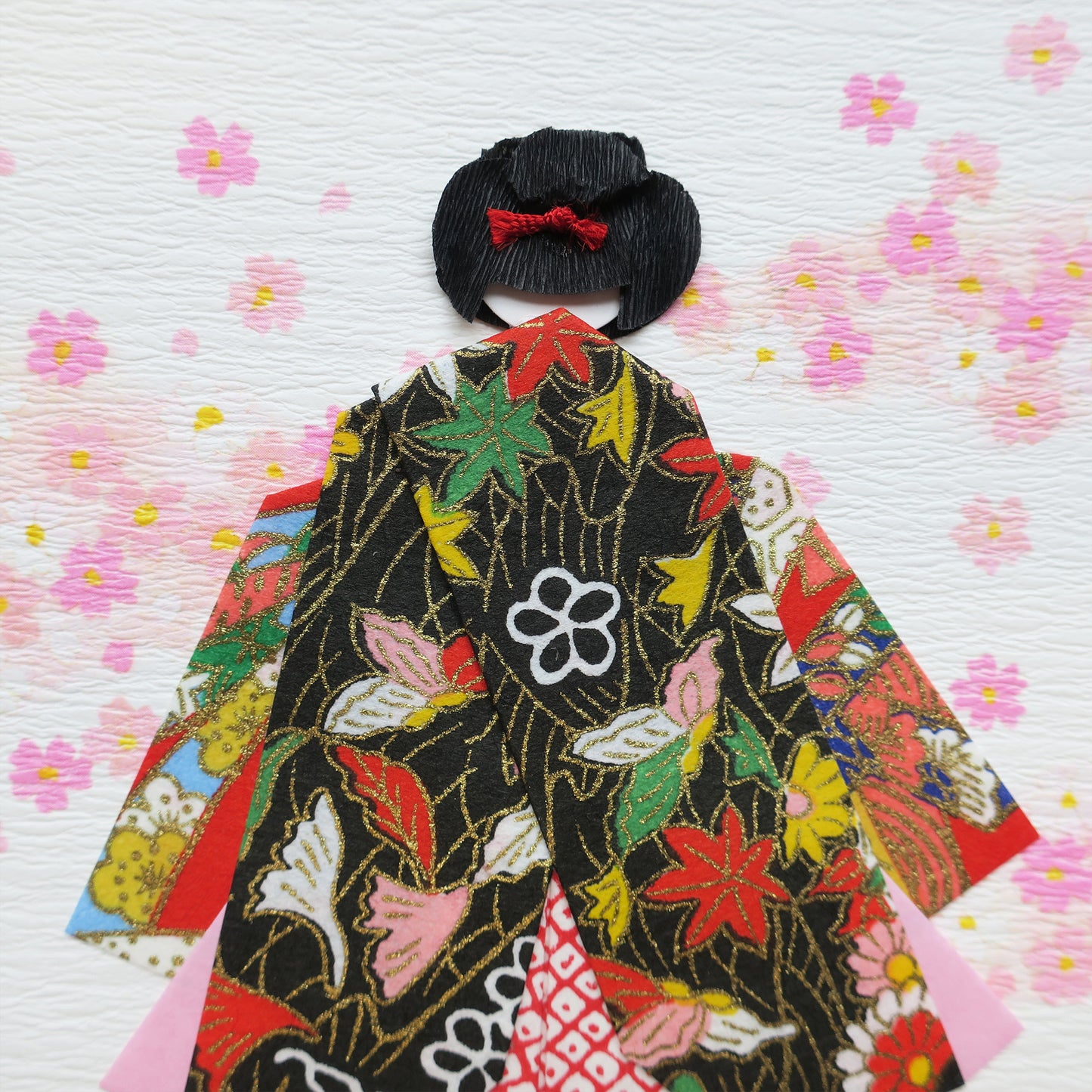 Handmade Origami Geisha Kimono Doll Greeting Card - B