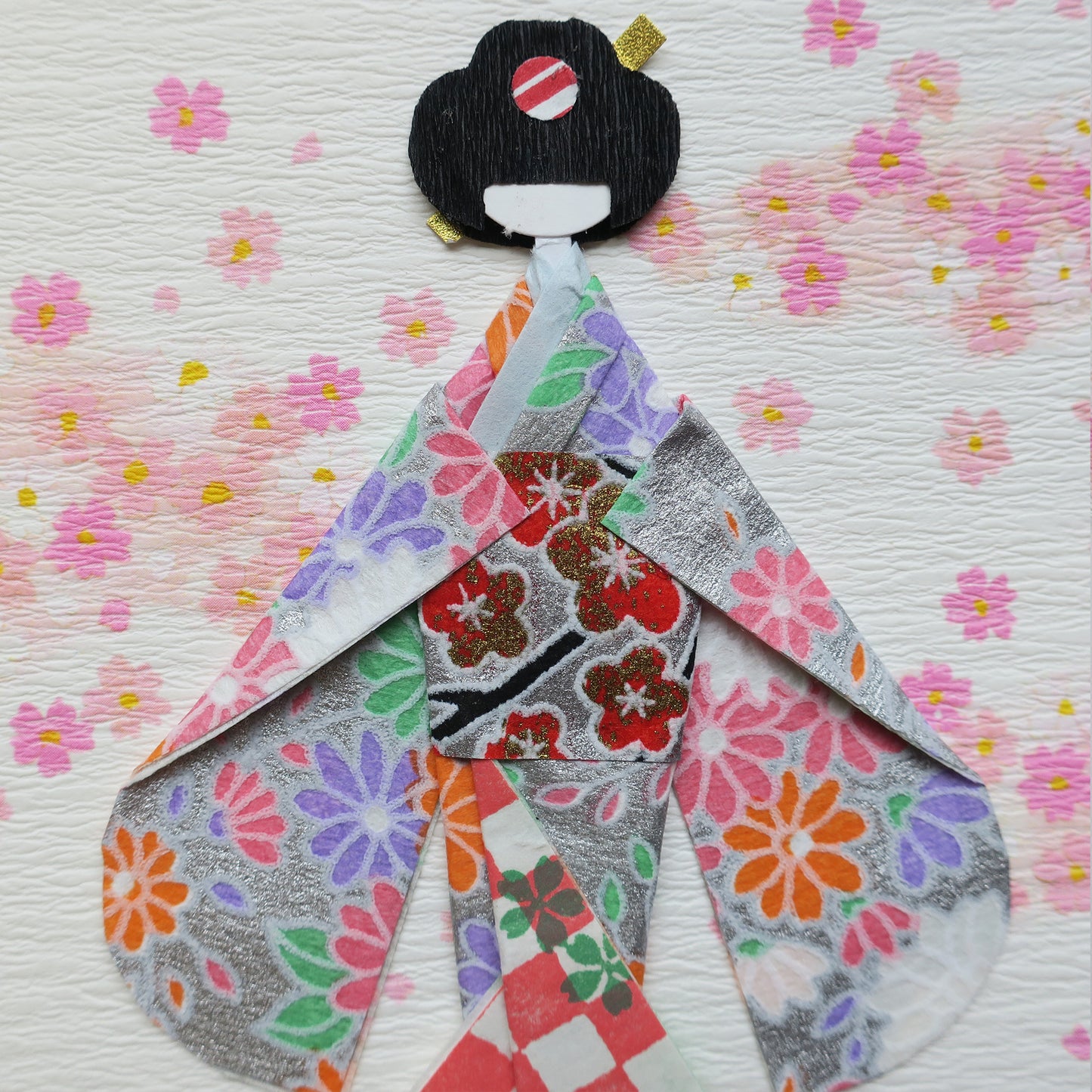 Handmade Origami Geisha Kimono Doll Greeting Card - C