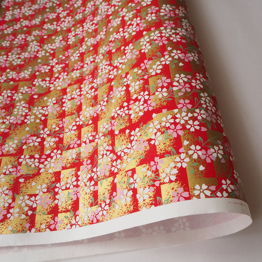Yuzen Washi Wrapping Paper HZ-266 - Cherry Blossom Red Shade - washi paper - Lavender Home London