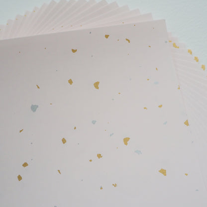 Pack of 20 Sheets 14x14cm Yuzen Washi Origami Paper HZ-122 - Gold Silver Speckles White
